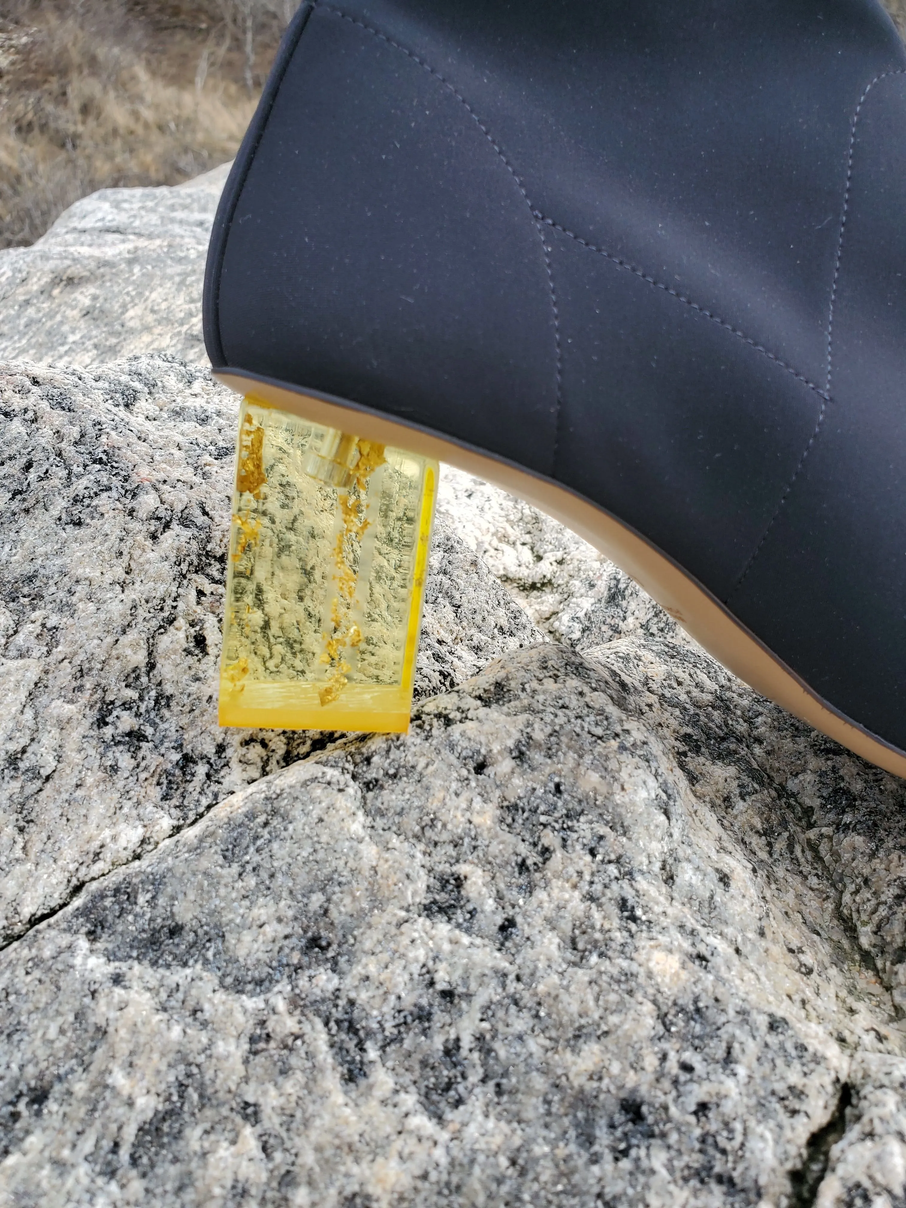 Binx Boot in Matte Lycra - Black with Citrine Heel