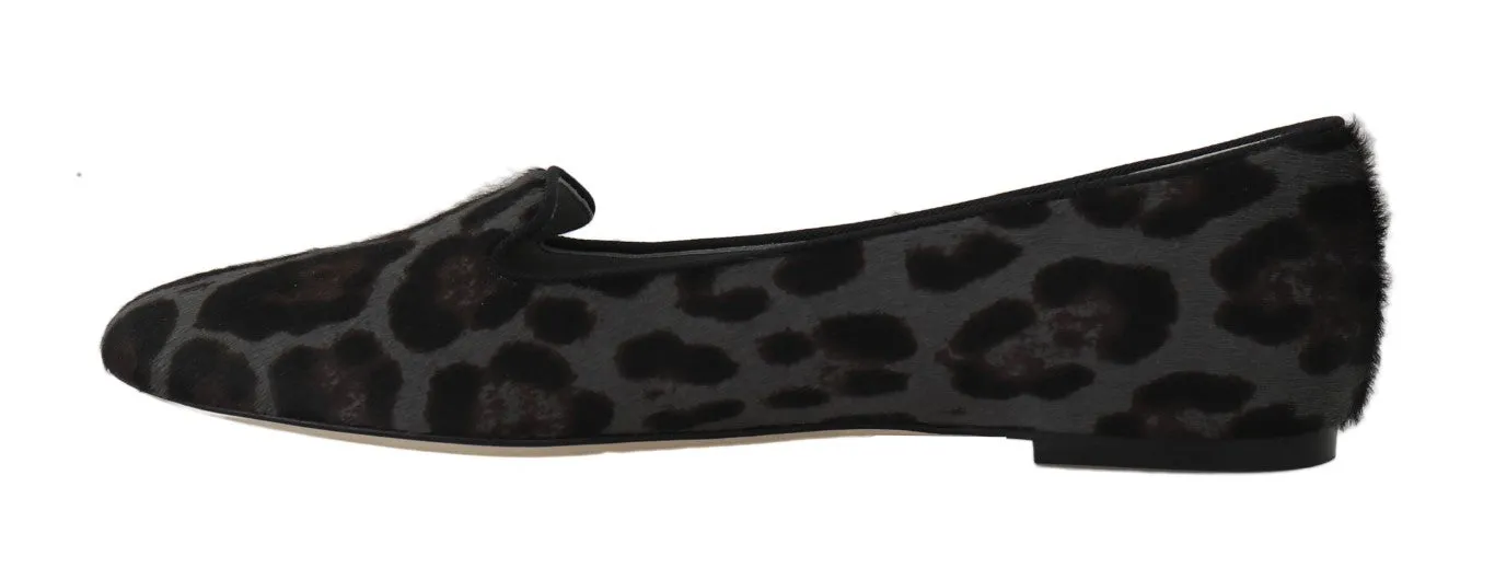 Black Gray Leopard Pony Hair Loafers Shoes