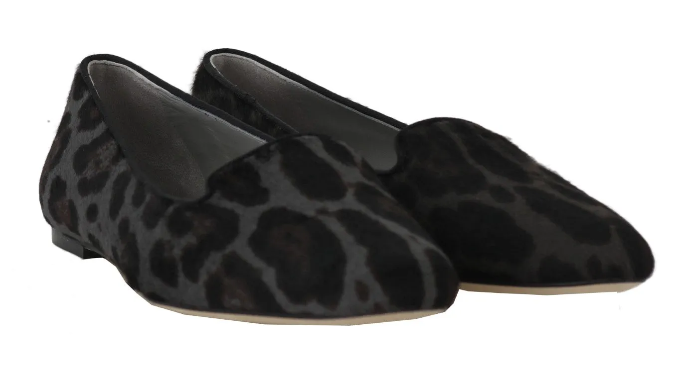 Black Gray Leopard Pony Hair Loafers Shoes