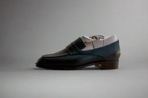 Black Leather Ibiza Slip On Crossed Component Loafers - Loafers