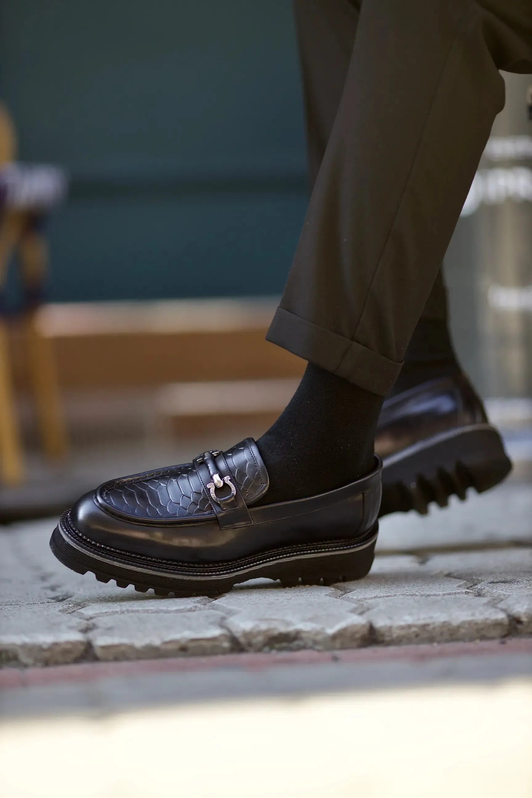 Black SP Chunky Buckle Loafers