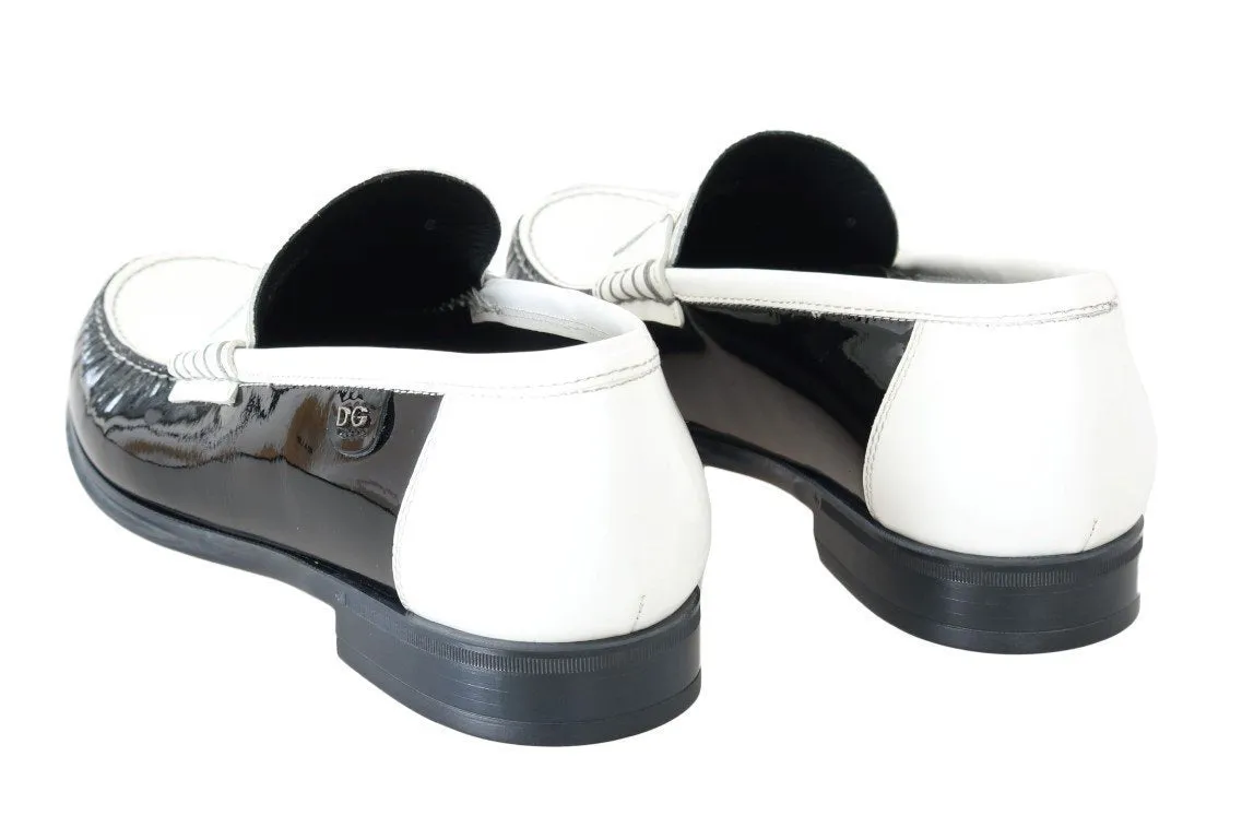 Black White Leather Loafers