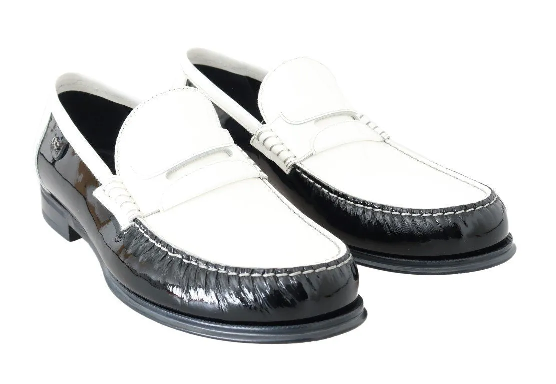 Black White Leather Loafers