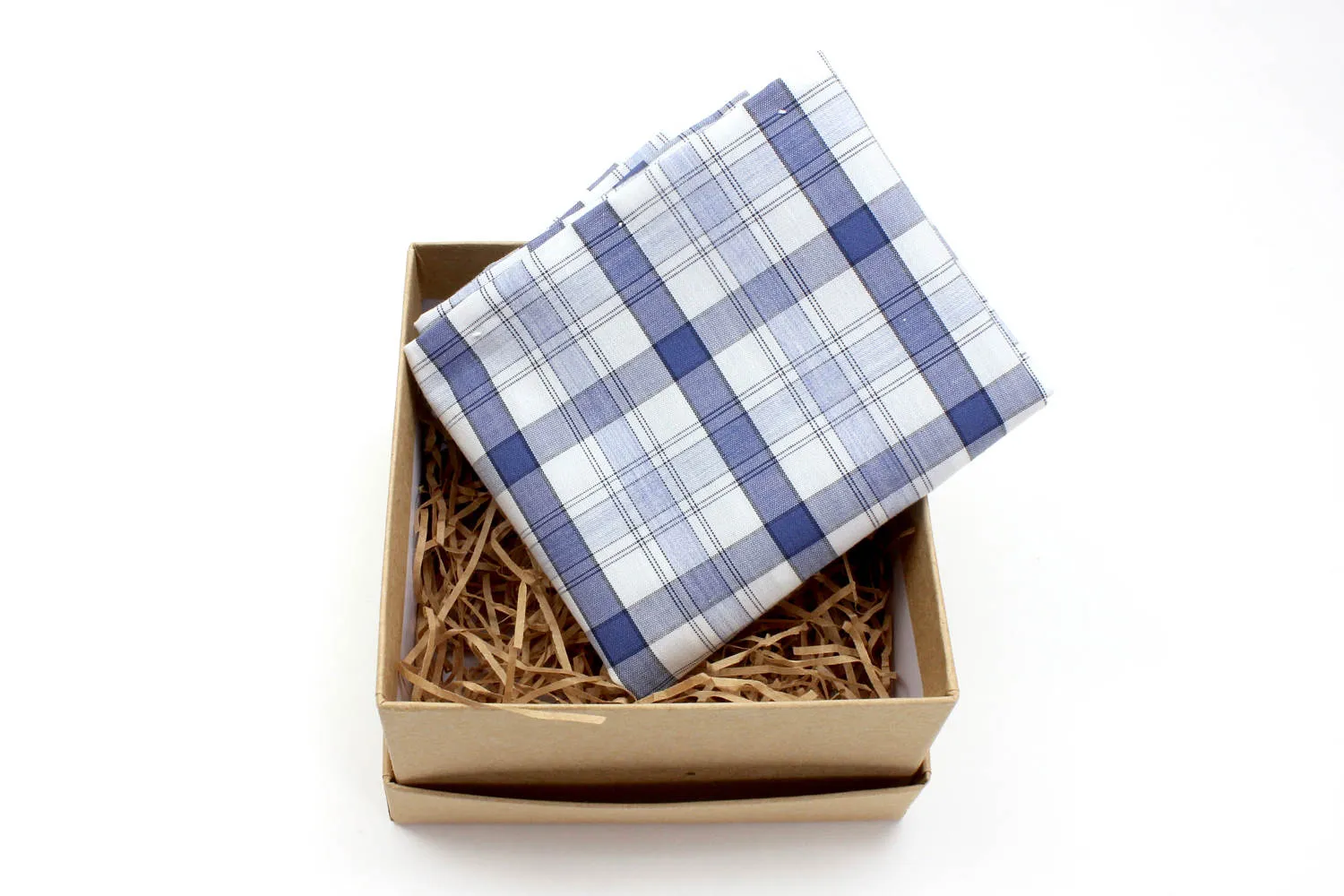 Blue and White Plaid Pocket Square