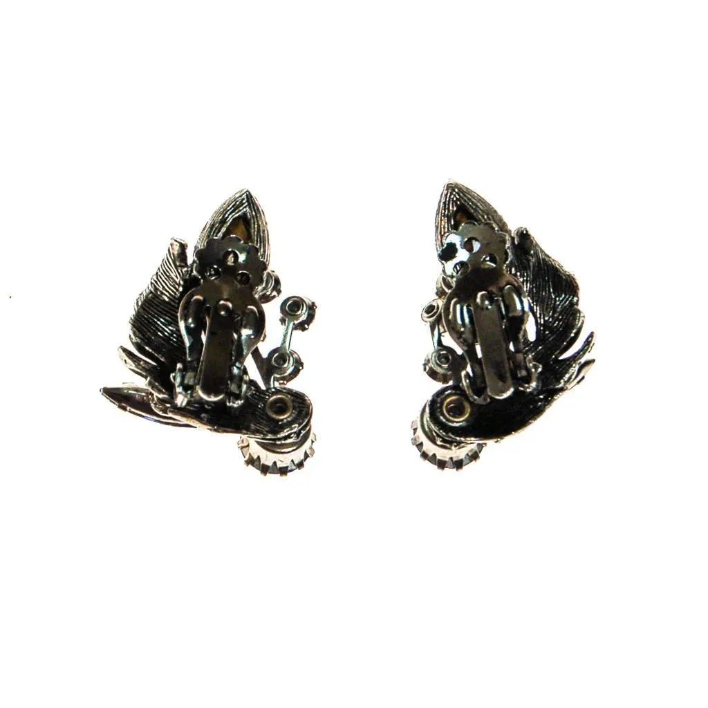 Blue Aurora Borealis Rhinestone Ear Crawler Earrings