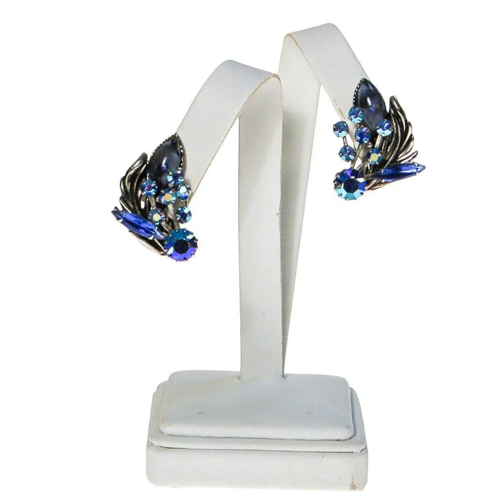 Blue Aurora Borealis Rhinestone Ear Crawler Earrings