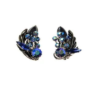 Blue Aurora Borealis Rhinestone Ear Crawler Earrings
