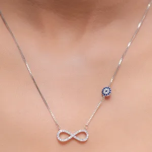 Blue Evil Eye Infinty Sterling Silver Pendant
