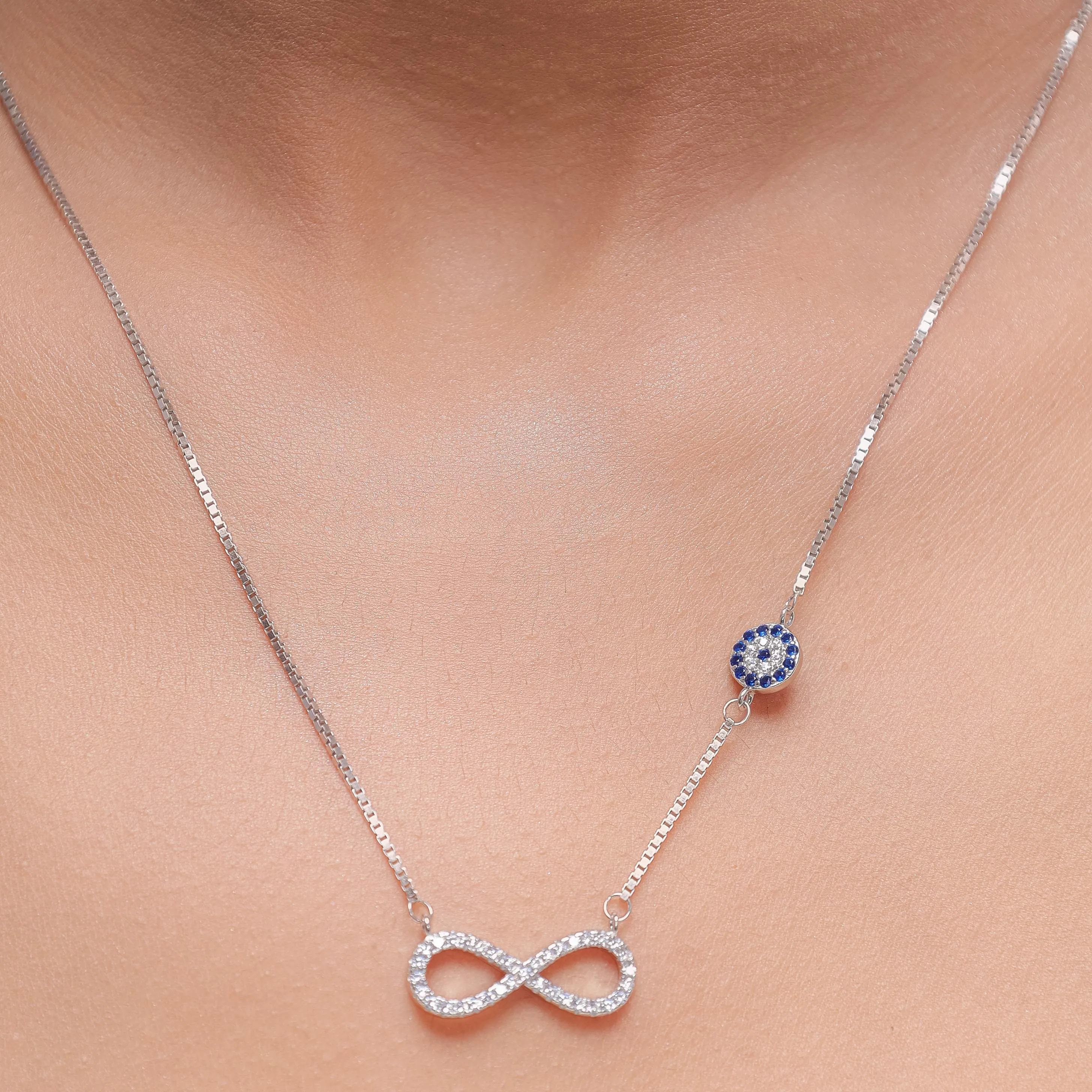 Blue Evil Eye Infinty Sterling Silver Pendant