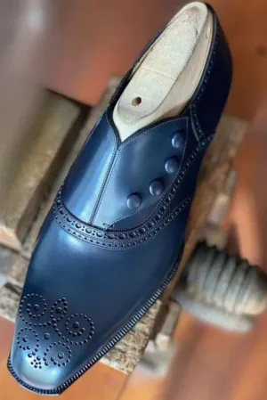 Blue Italian Leather Worthing Slip On Loafers - Formal Shoes