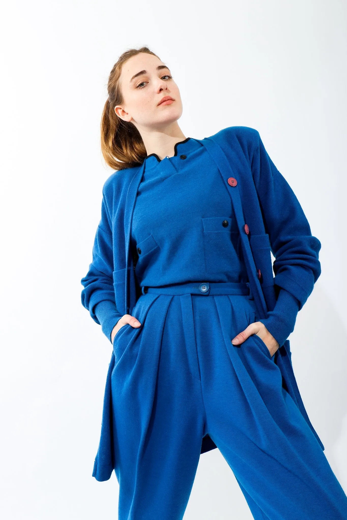 Blue Knit High Neck Sweater