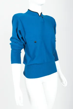 Blue Knit High Neck Sweater