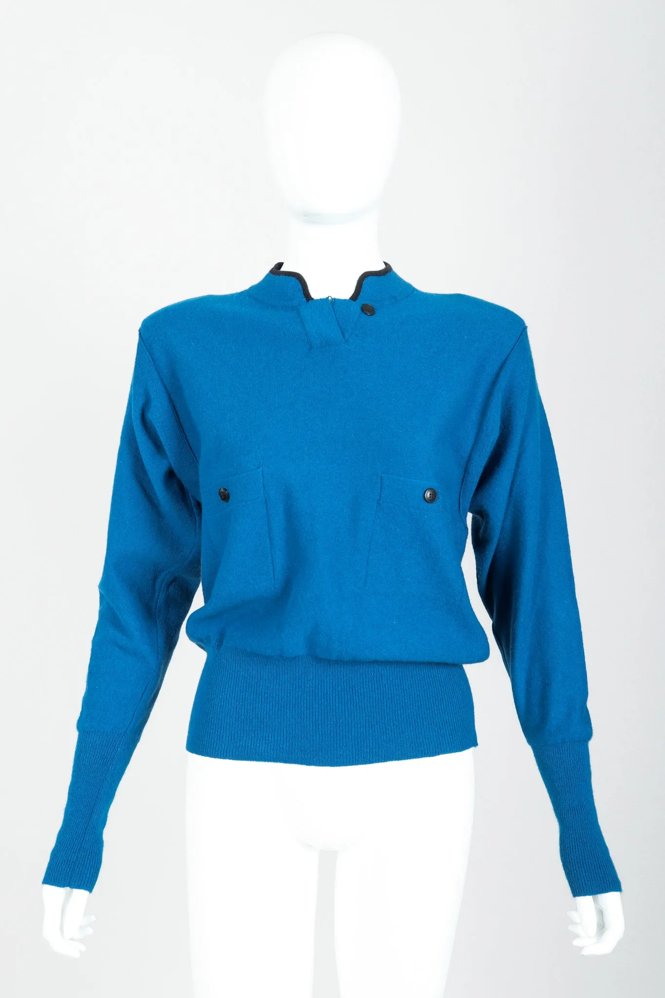Blue Knit High Neck Sweater