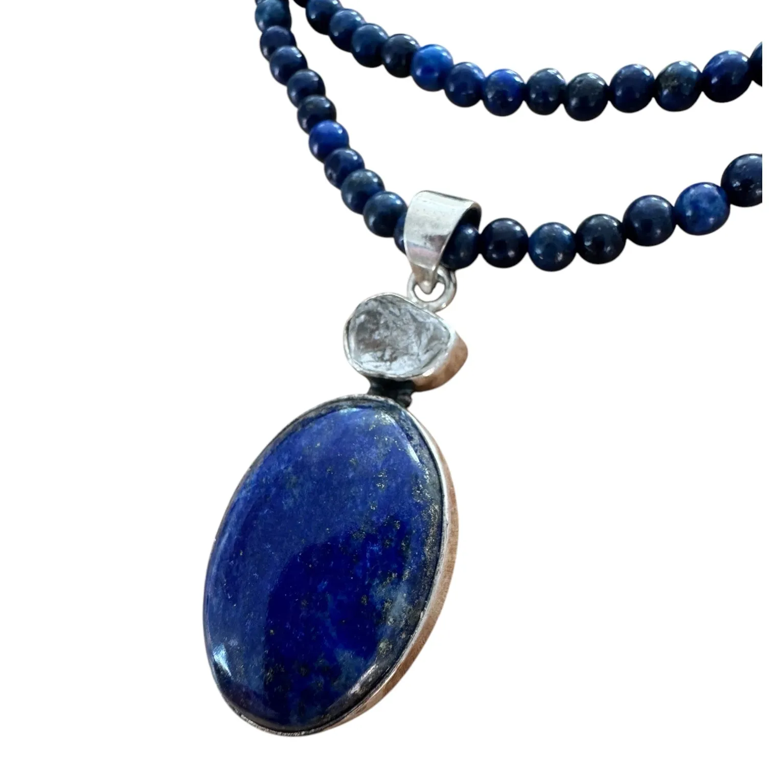 Blue Lapis & Herkimer Diamond Solid 925 Sterling Silver Pendant Necklace