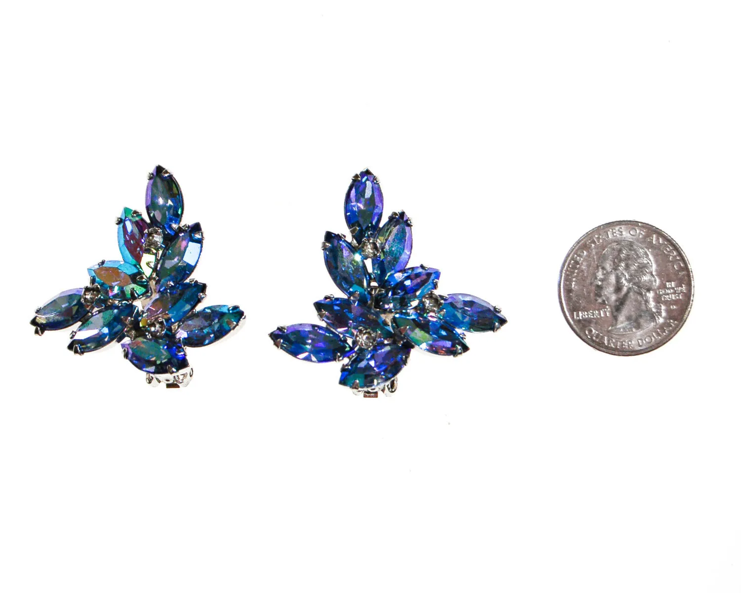 Blue Rhinestone Statement Earrings with Aurora Borealis Finish