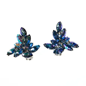 Blue Rhinestone Statement Earrings with Aurora Borealis Finish