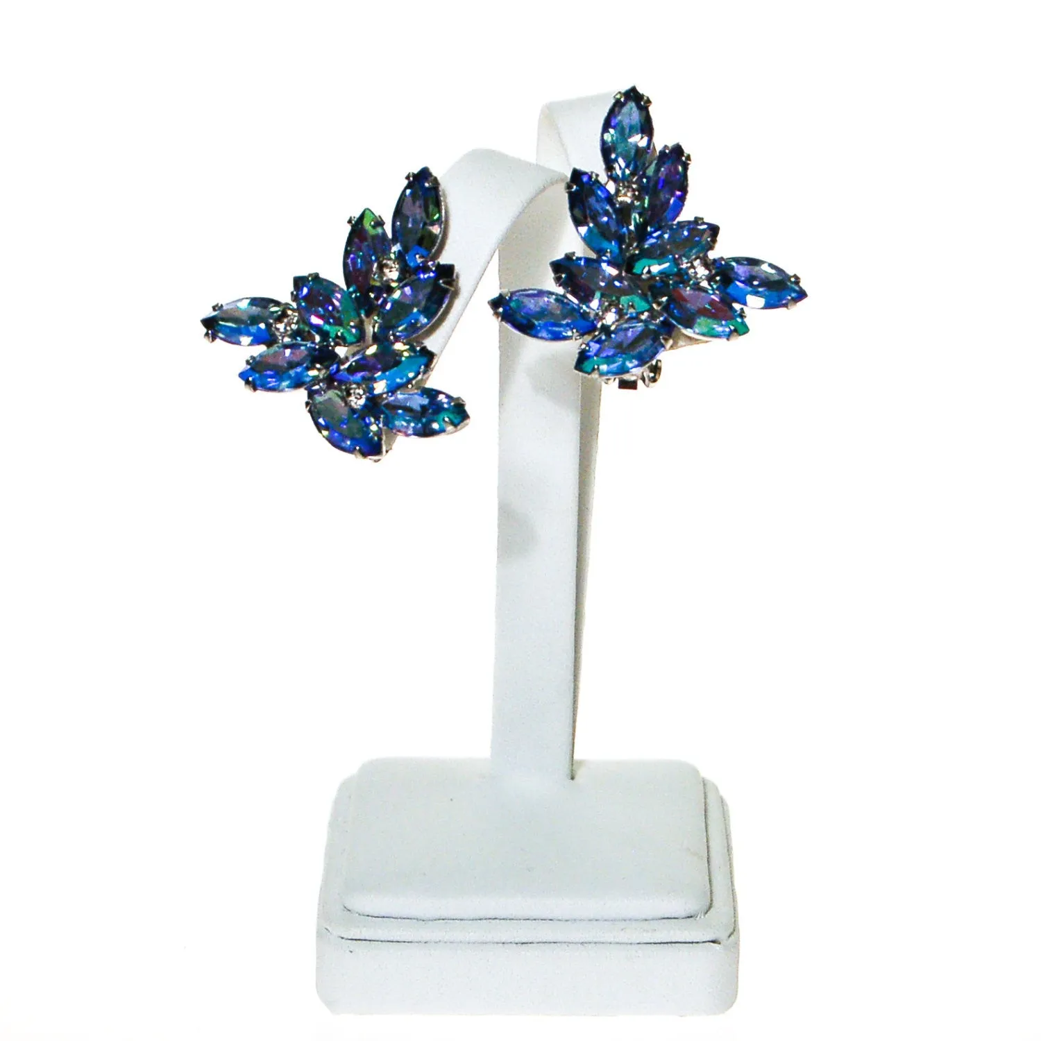 Blue Rhinestone Statement Earrings with Aurora Borealis Finish