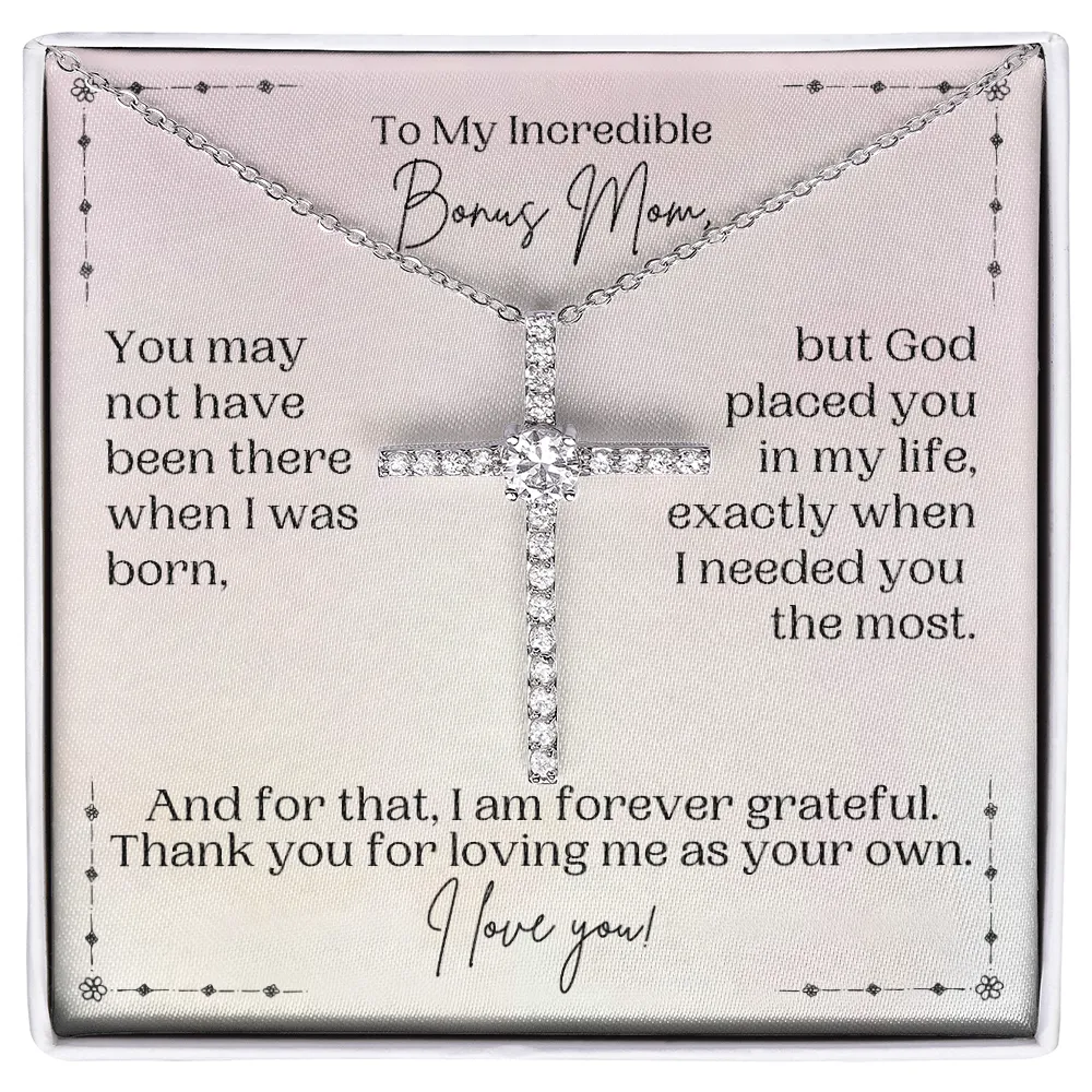 Bonus Mom Gift | Cross Necklace for Step Mom, Boyfriend's Mom, Foster Mom