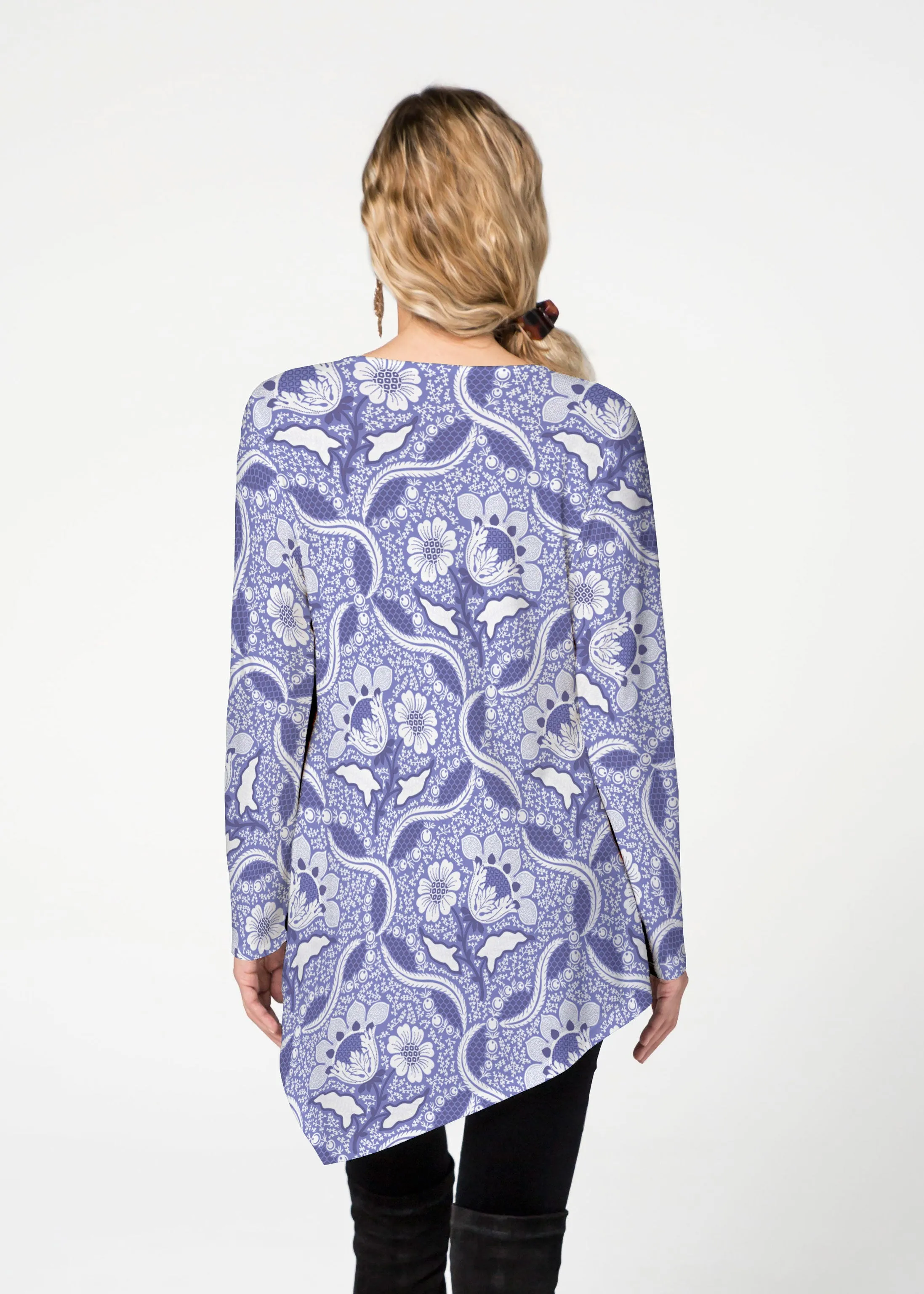Braided Flower Navy (7917) ~ Asymmetrical French Terry Tunic