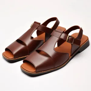 Brown Leather Peshawari Slippers | Wedding Shoes for Groom | Shoes for Haldi Mehendi Sangeet