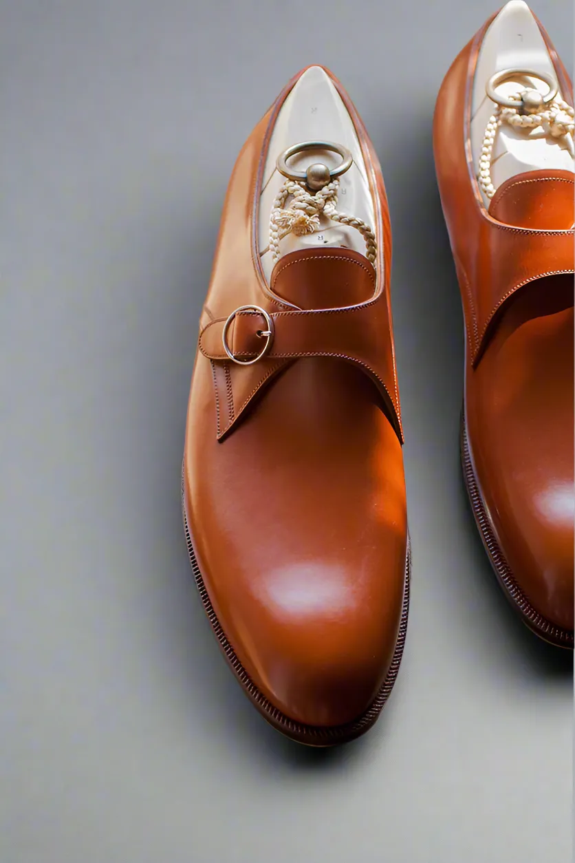 Brown Leather Single Monk Straps - Monk Shoes
