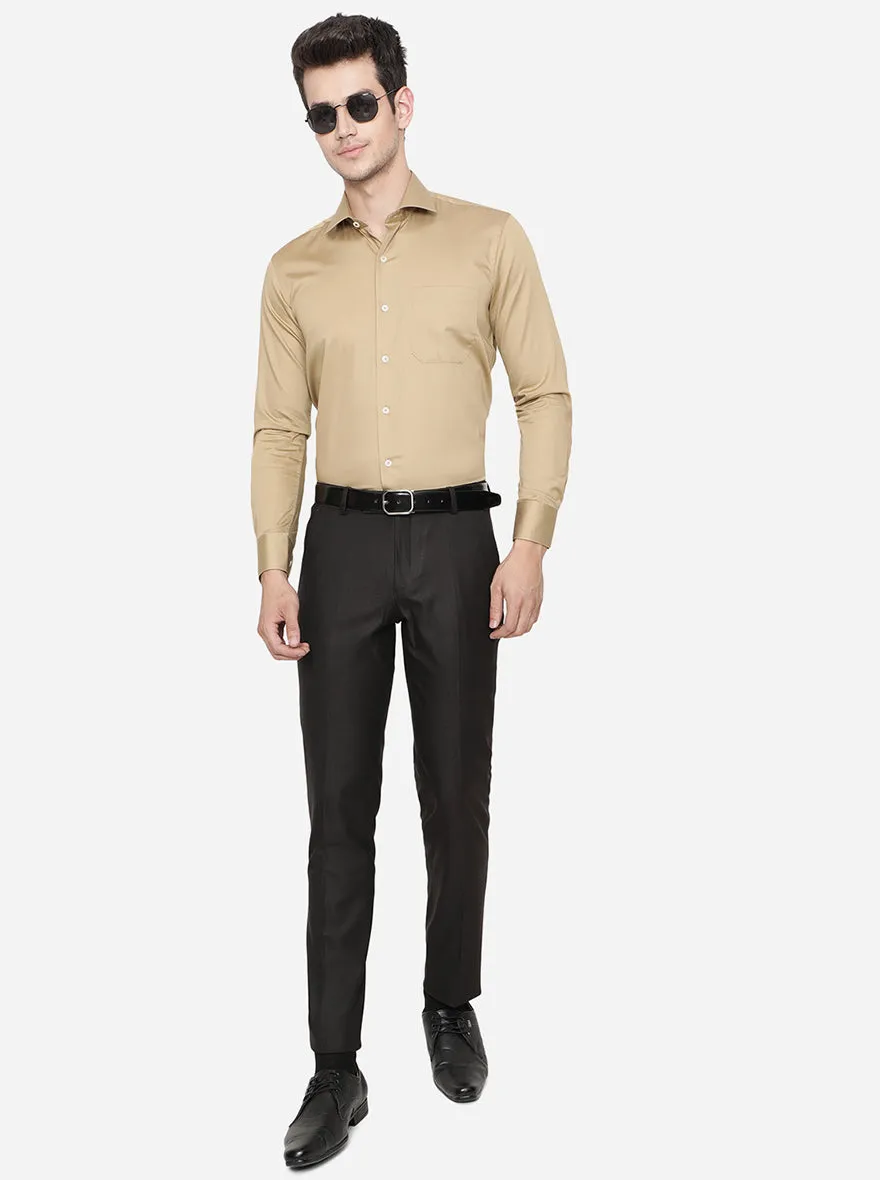 Brown Solid Super Slim Fit Formal Trouser | JadeBlue
