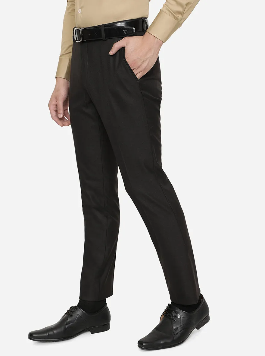 Brown Solid Super Slim Fit Formal Trouser | JadeBlue