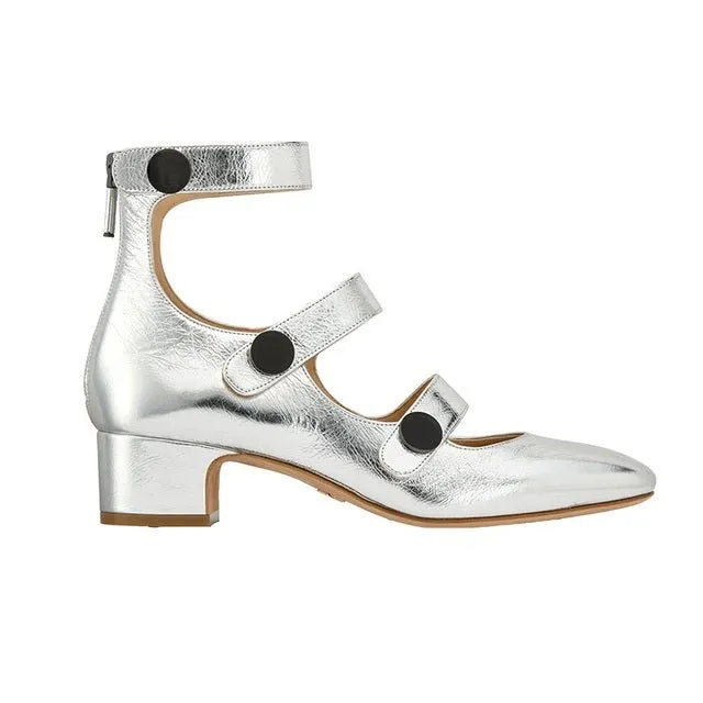 Buckle belt thick heel high heel leather single shoes