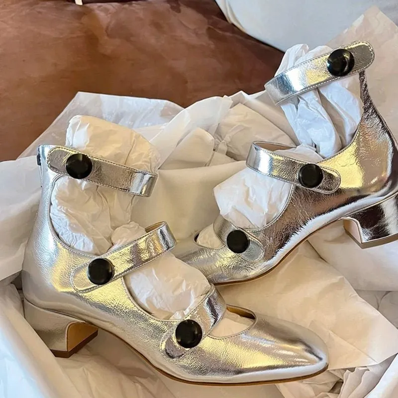 Buckle belt thick heel high heel leather single shoes