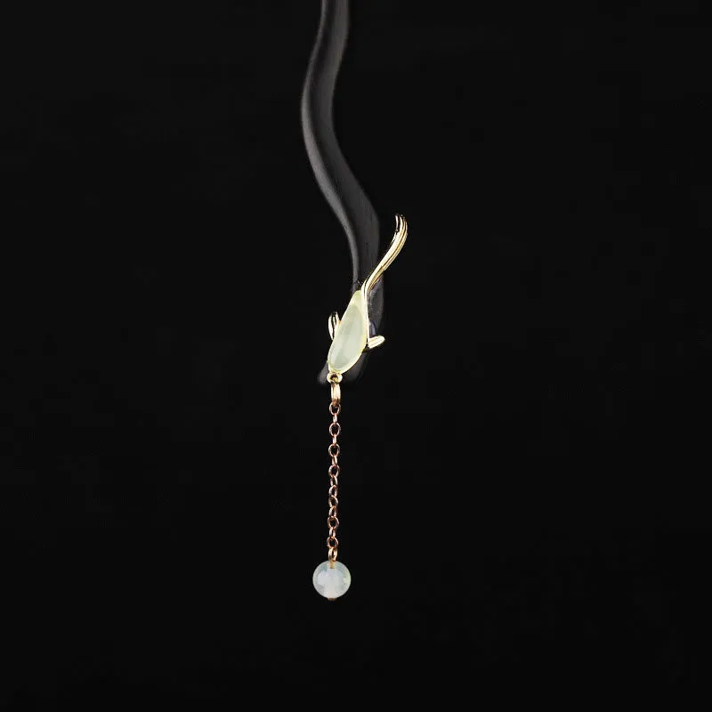 Buddha Stones Ebony Hetian Jade Fish Blessing Hairpin