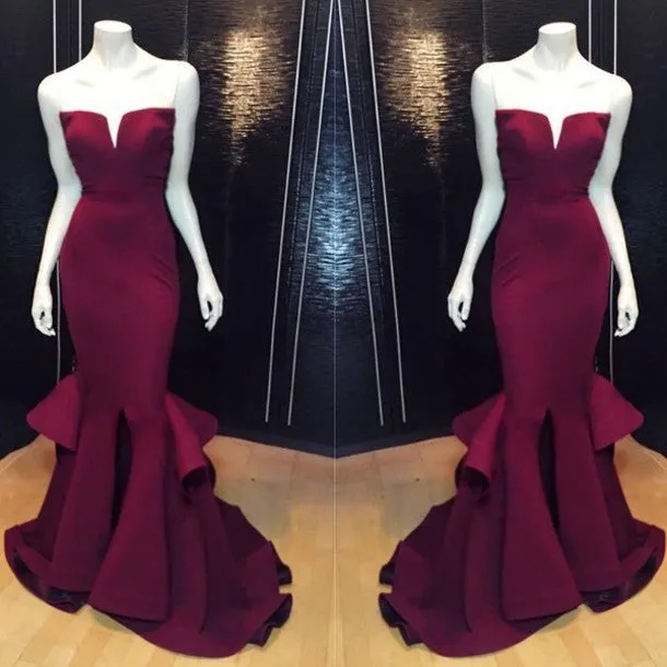 Burgundy Mermaid Elegant Cheap Long Prom Dresses, BG51172