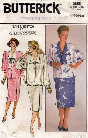 Butterick 3655 Claudia Cooper Womens Blouson Dress 1980s Vintage Sewing Pattern Size 14 - 18 UNCUT Factory Folded