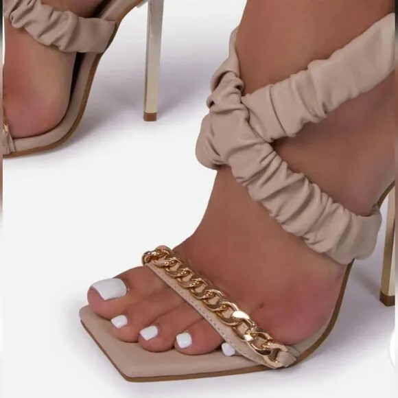 Caught Up Ruched Square Toe Heel - Beige