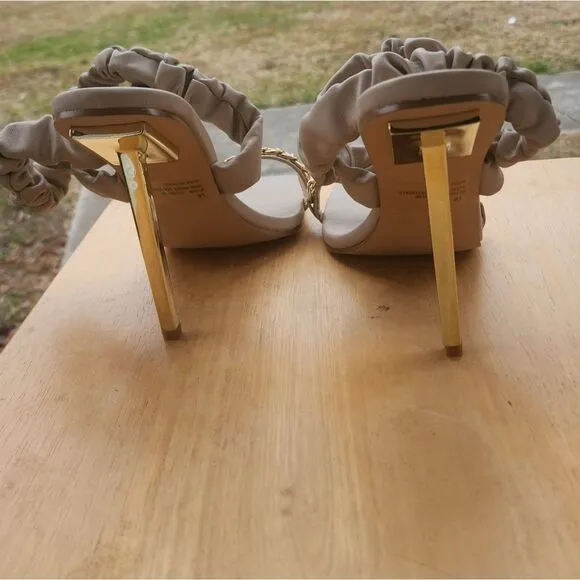 Caught Up Ruched Square Toe Heel - Beige
