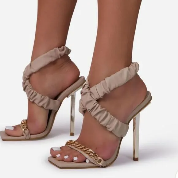 Caught Up Ruched Square Toe Heel - Beige