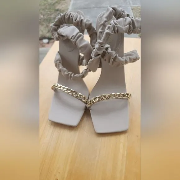 Caught Up Ruched Square Toe Heel - Beige