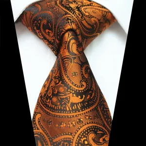 Celino Metalic Orange Paisley 100% Woven Silk Men's Tie Necktie Turkey Made