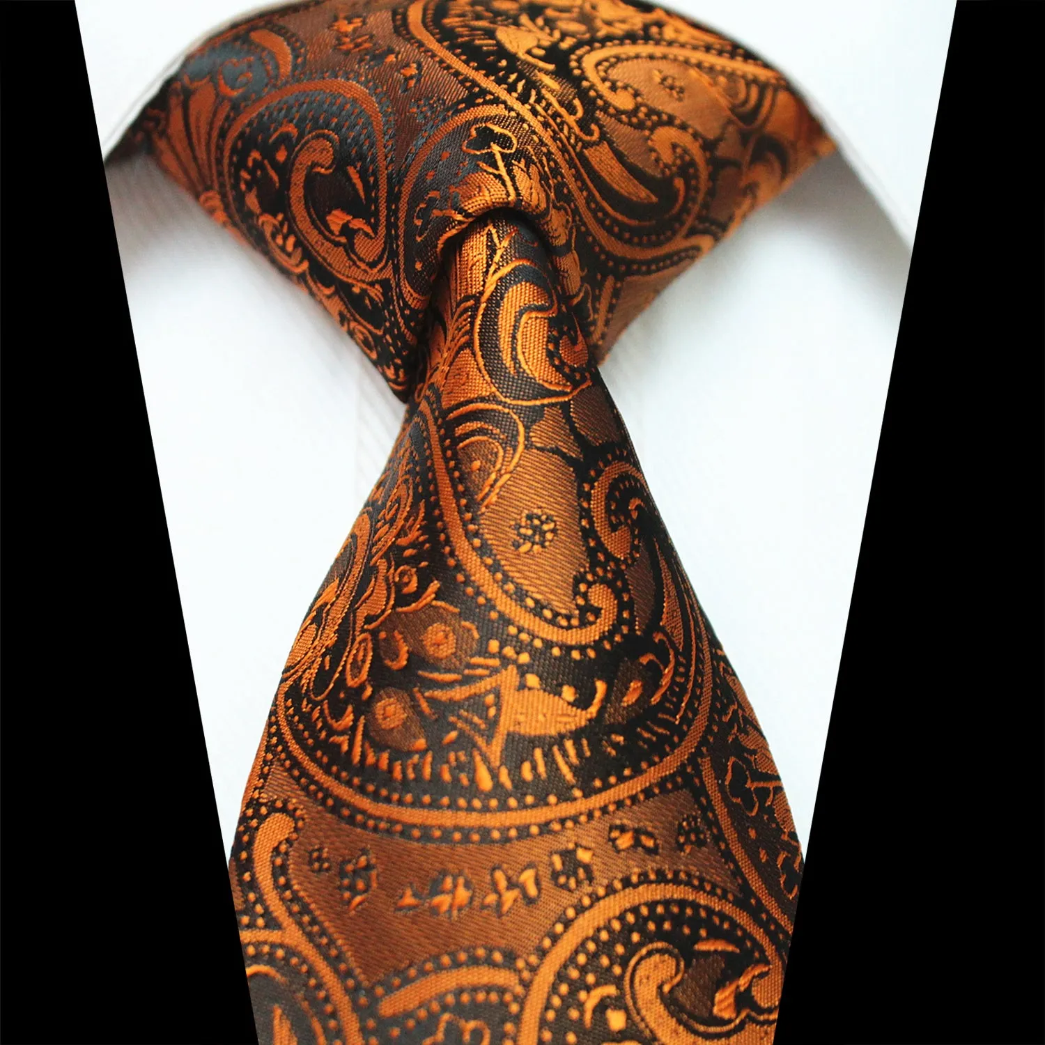 Celino Metalic Orange Paisley 100% Woven Silk Men's Tie Necktie Turkey Made