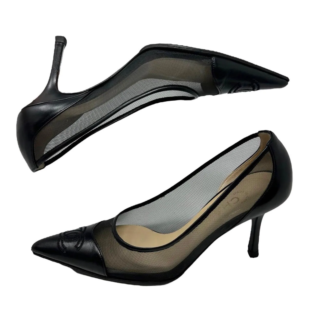 Chanel Black Logo Mesh Heels