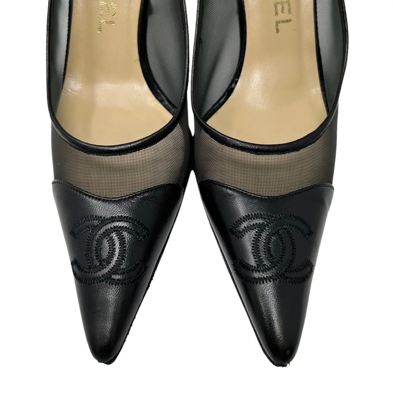 Chanel Black Logo Mesh Heels