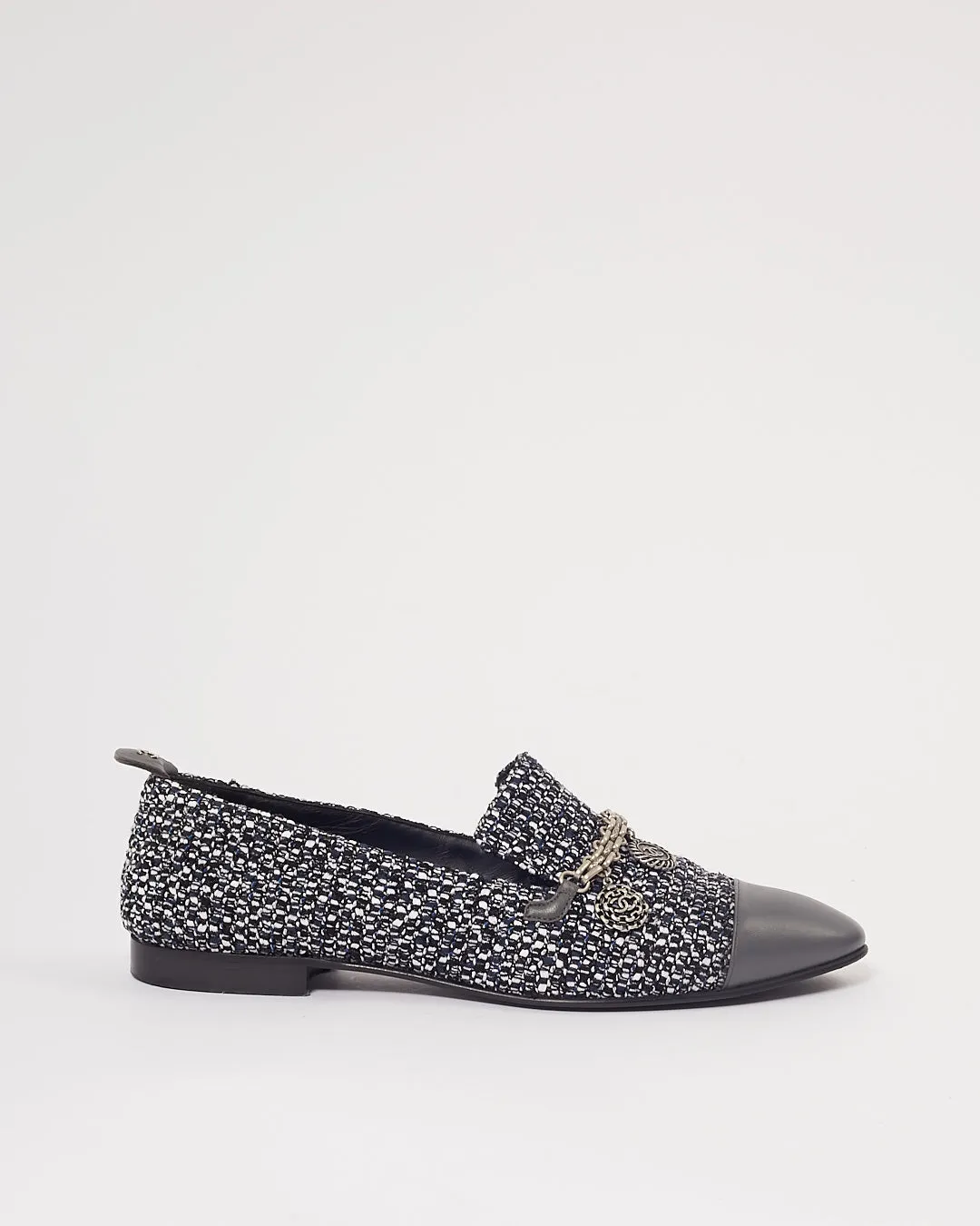 Chanel Blue Tweed CC Detail Chain Loafers - 39