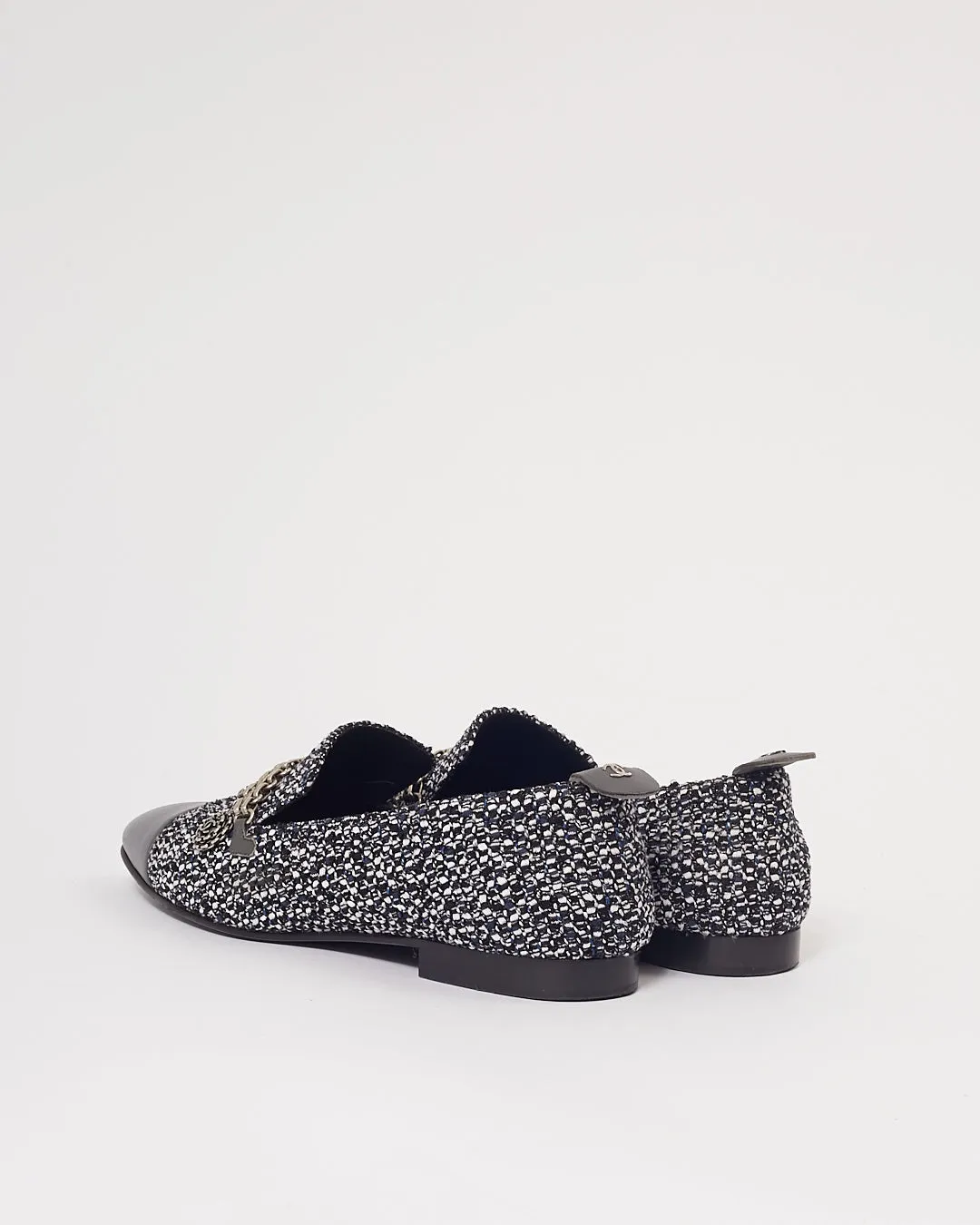 Chanel Blue Tweed CC Detail Chain Loafers - 39