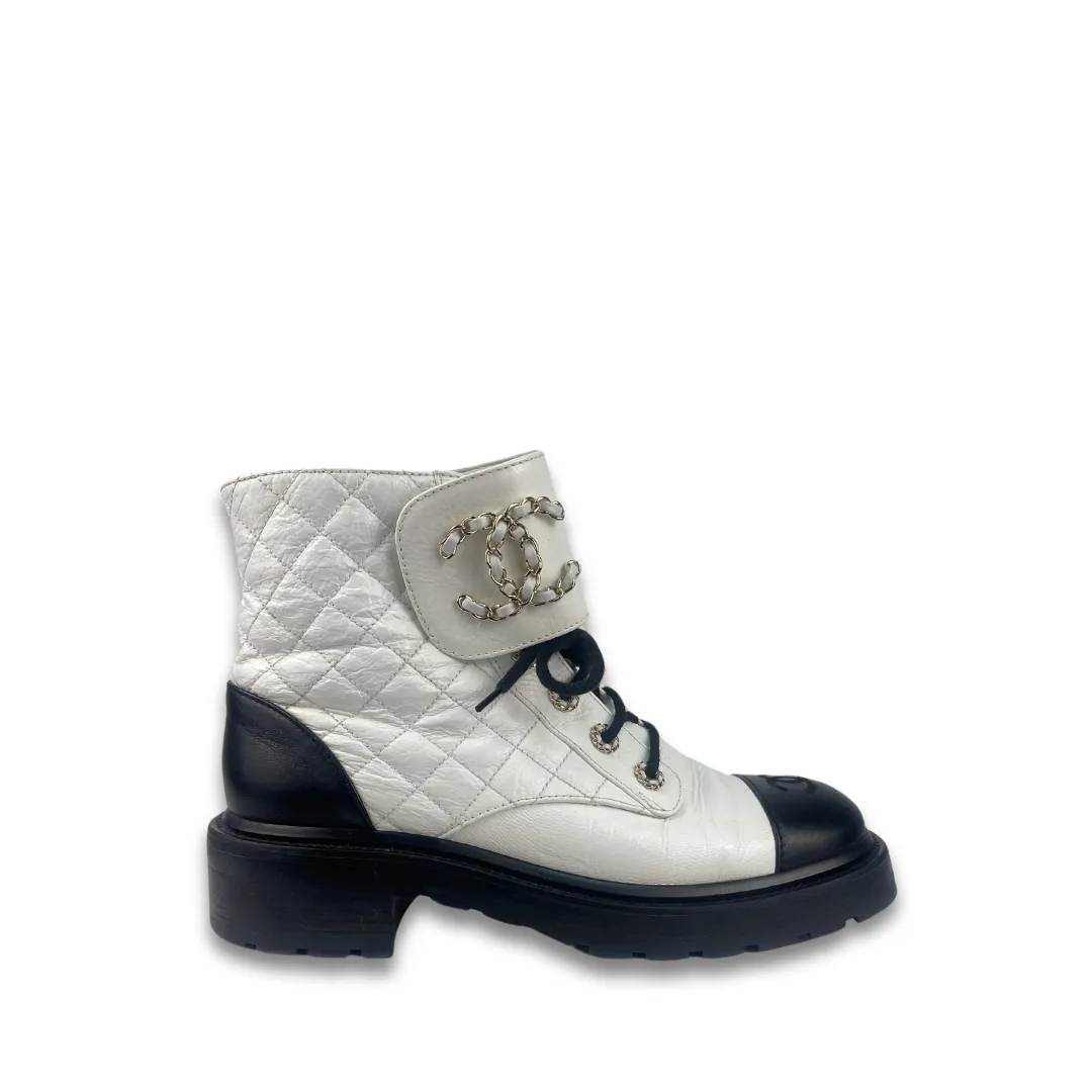 Chanel CC Quilted Combat Boots - Size 39.5