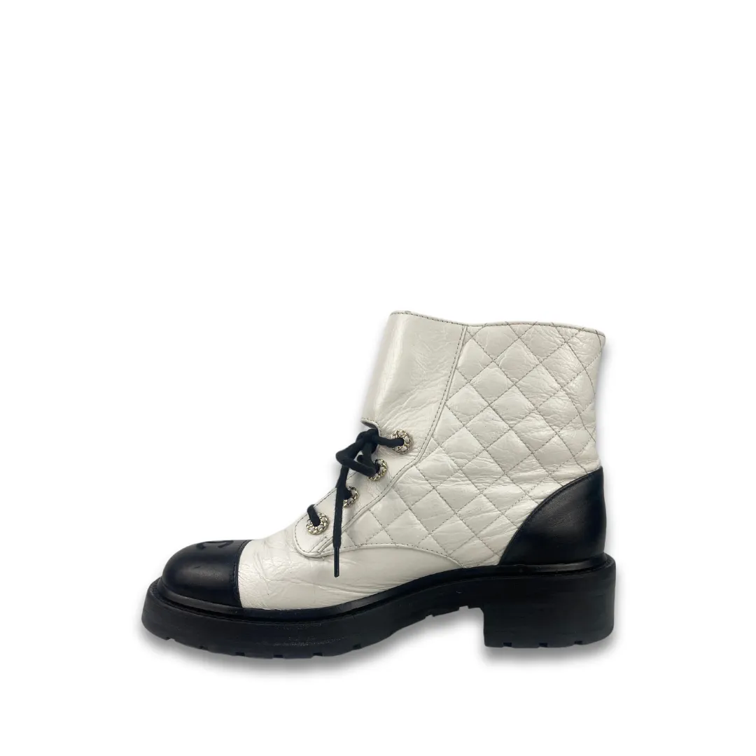 Chanel CC Quilted Combat Boots - Size 39.5