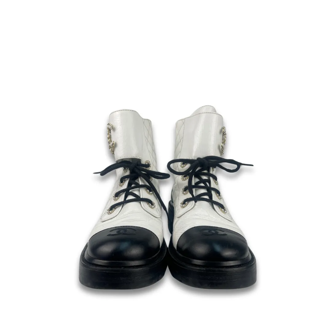Chanel CC Quilted Combat Boots - Size 39.5
