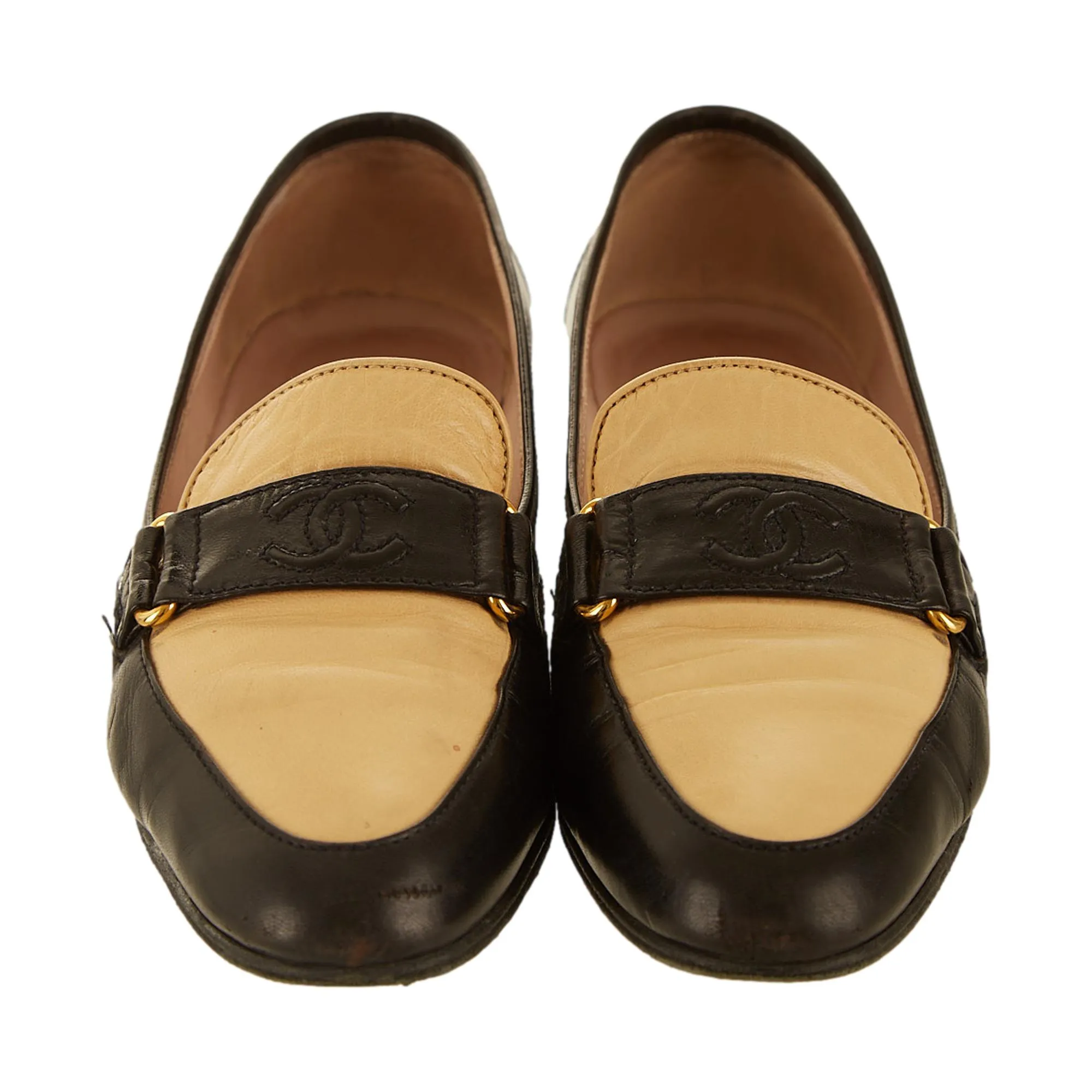 Chanel Tan Logo Loafers
