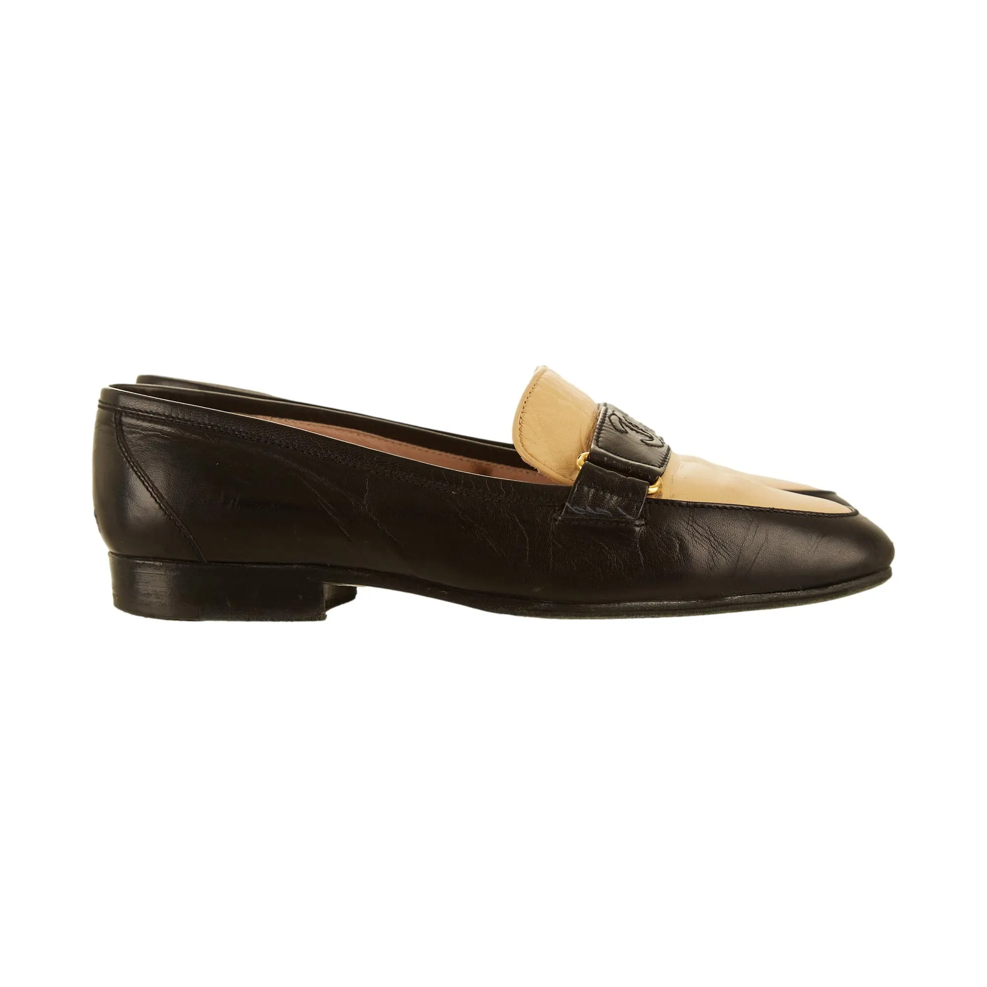 Chanel Tan Logo Loafers