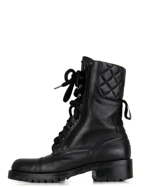 Chanel Vintage Black Leather CC Combat Boots sz 36