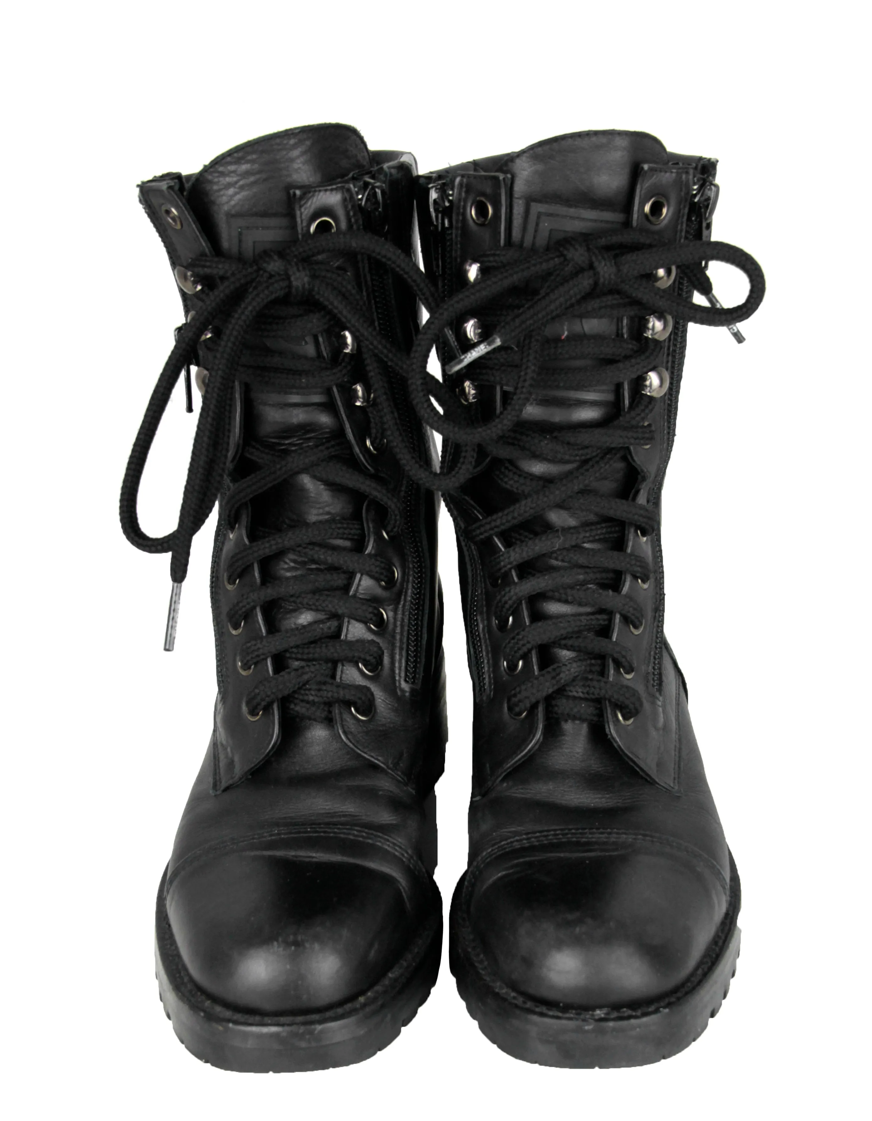 Chanel Vintage Black Leather CC Combat Boots sz 36