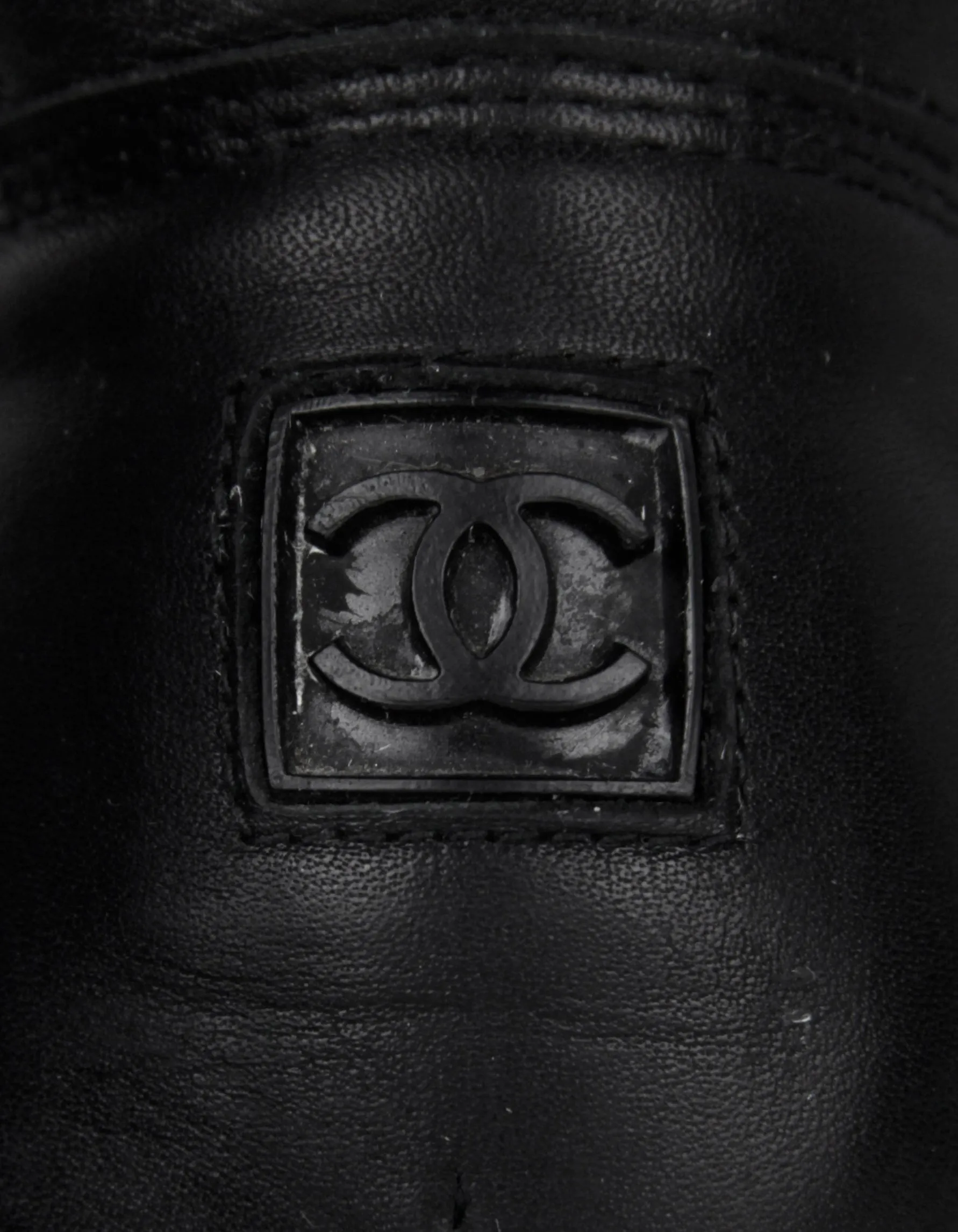 Chanel Vintage Black Leather CC Combat Boots sz 36